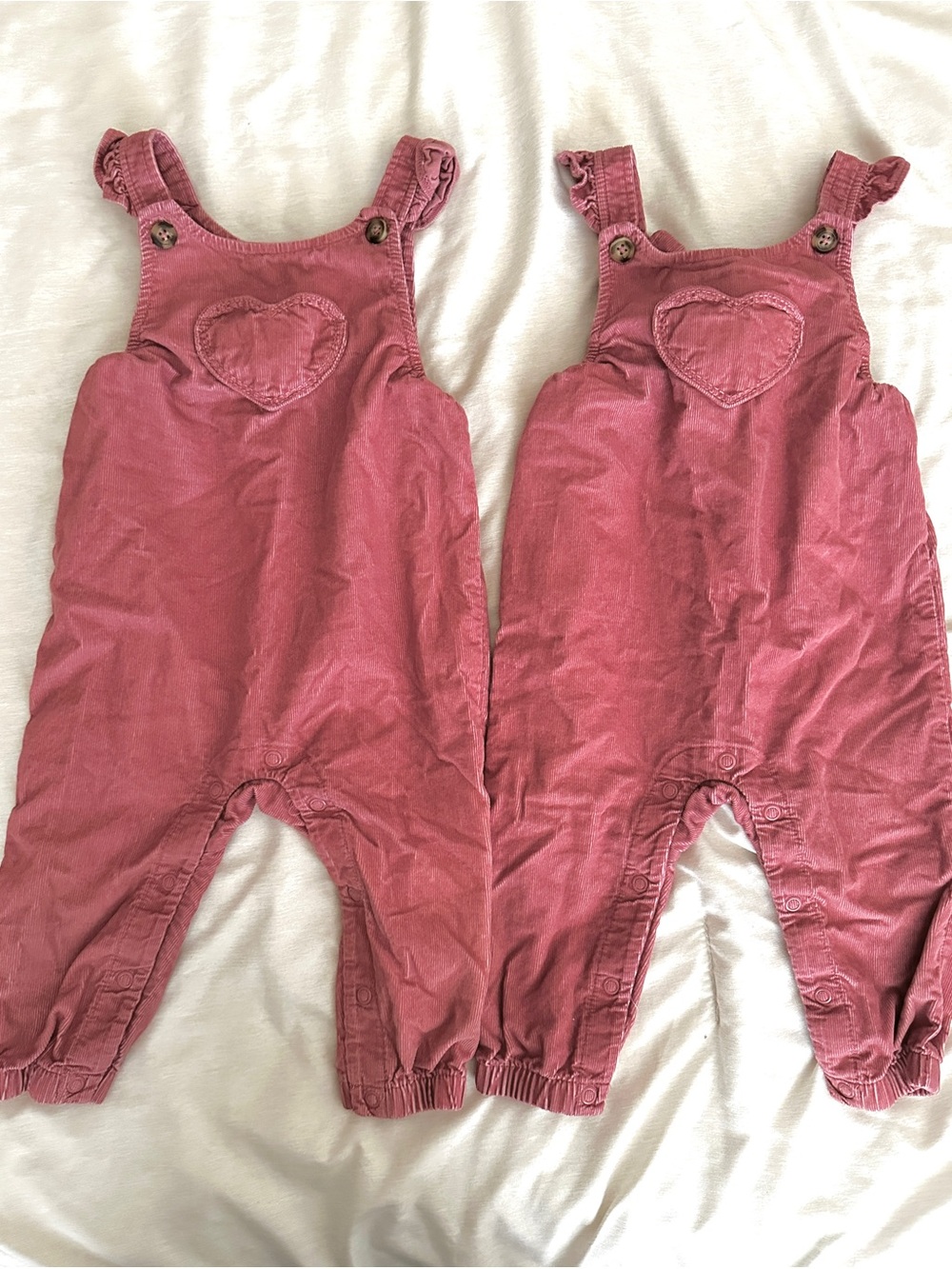 Twin girls Carter's Pink Corduroy Heart-Front Overalls